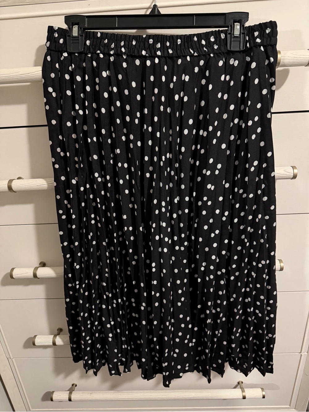 Time and Tru Black Midi Skirt with White Polka Dots